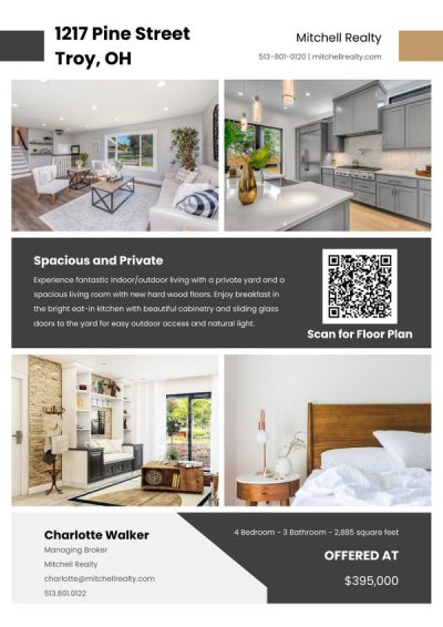 White and Grey Modern House For Sale Flyer With QR Code