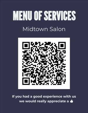 Midtown Salon 8.5X11 Menu Page Menu of Services Review Us