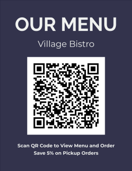 Village Bistro 8.5X11 Takeout Menu Menu Page